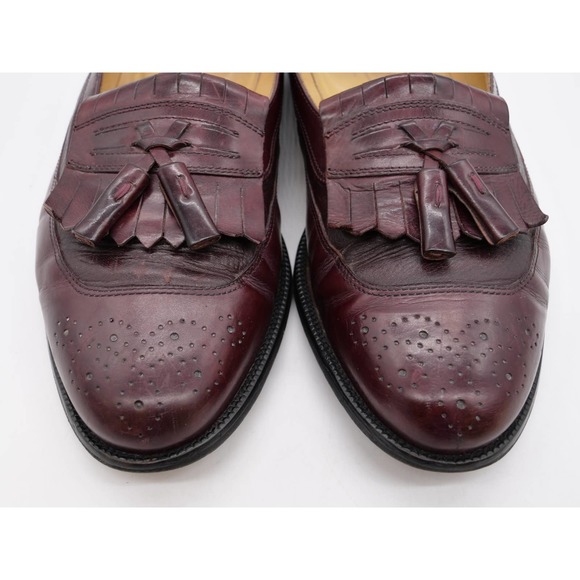 Johnston Murphy Tassel Loafer Mens 11 Burgundy Leather Kilt Brogue Dress Shoes - Picture 7 of 12